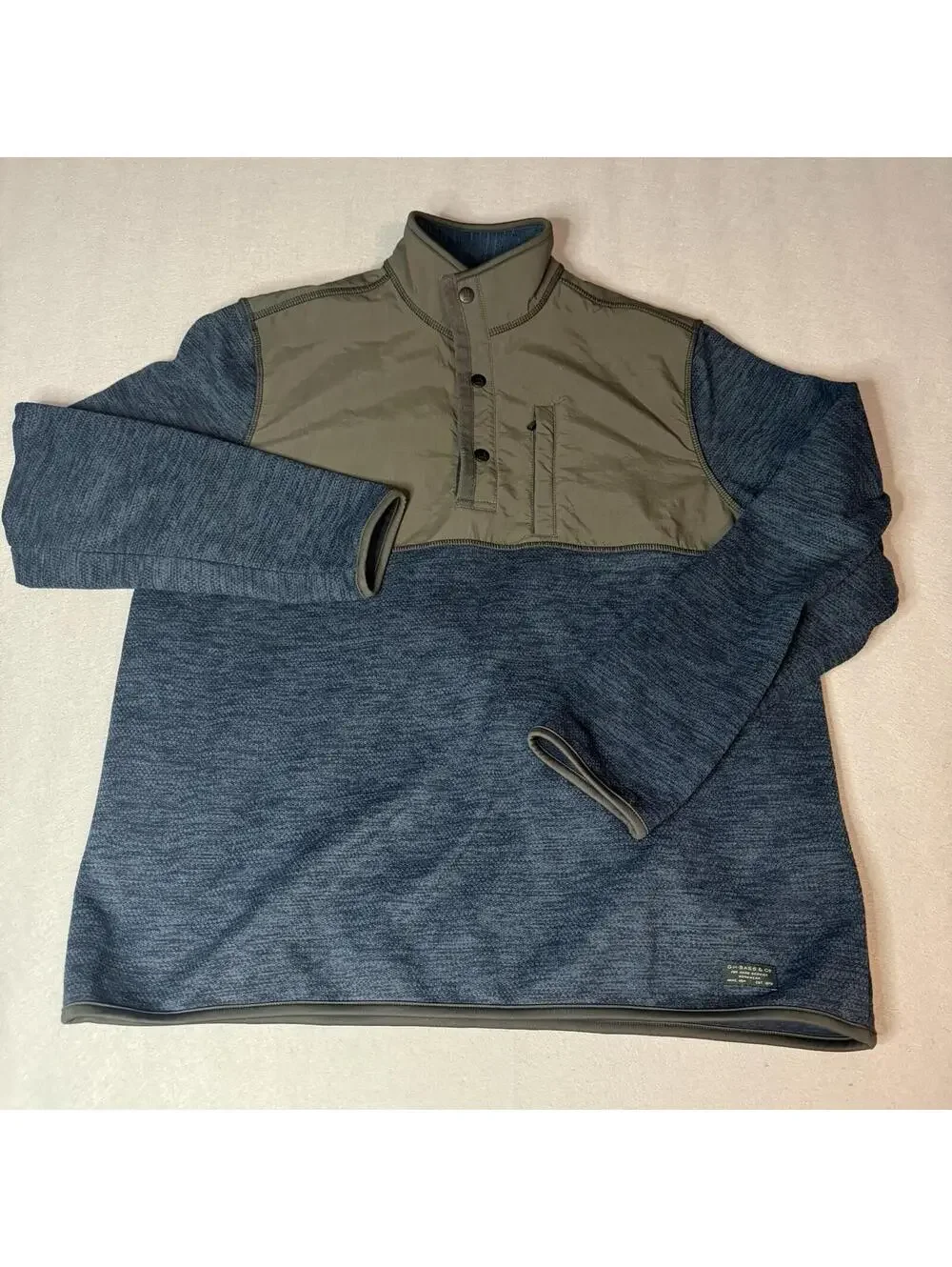 GH‎ BASS & CO Pullover Quarter Button Jacket Mens Size Large Blue Green Outdoors